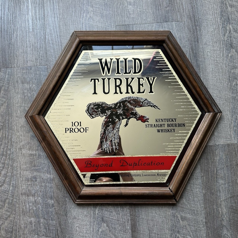 RARE NICE VINTAGE WILD TURKEY KENTUCKY STRAIGHT BOURBON WHISKEY MIRROR SIGN